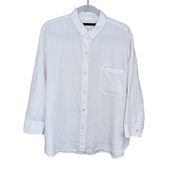 Jenni Kayne White Linen Button-Up Shirt, 2X - Picture 1 of 9